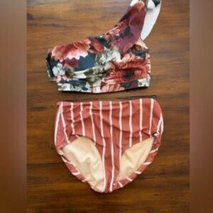 Albion Floral Print Swimsuit Top and High Waisted Striped Bottoms